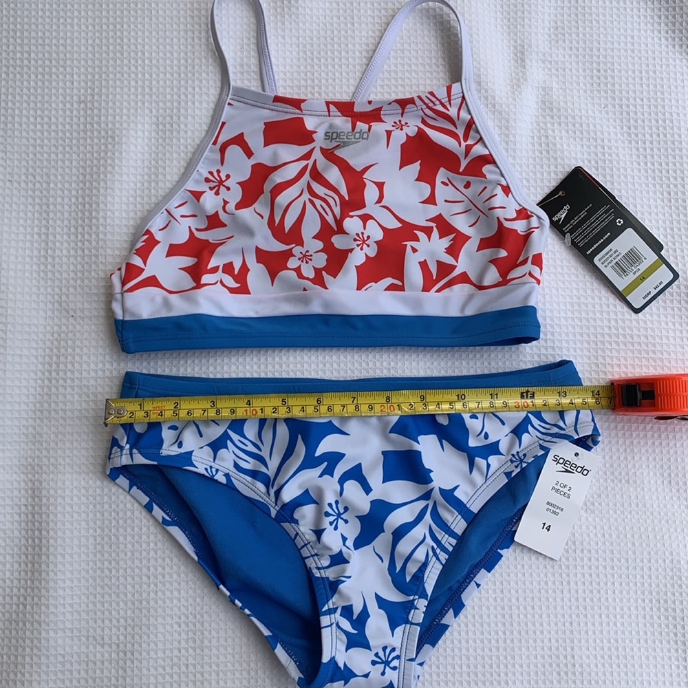 Speedo Girls Two-Piece Floral Bikini - Red & Blue